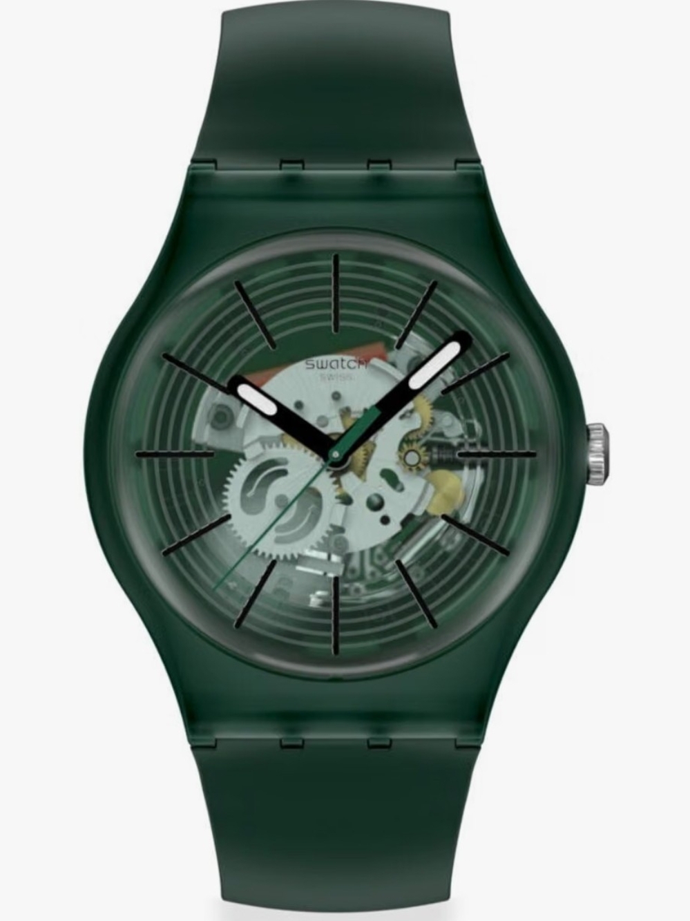 Swatch Green Transparent Dial Silicone Watch